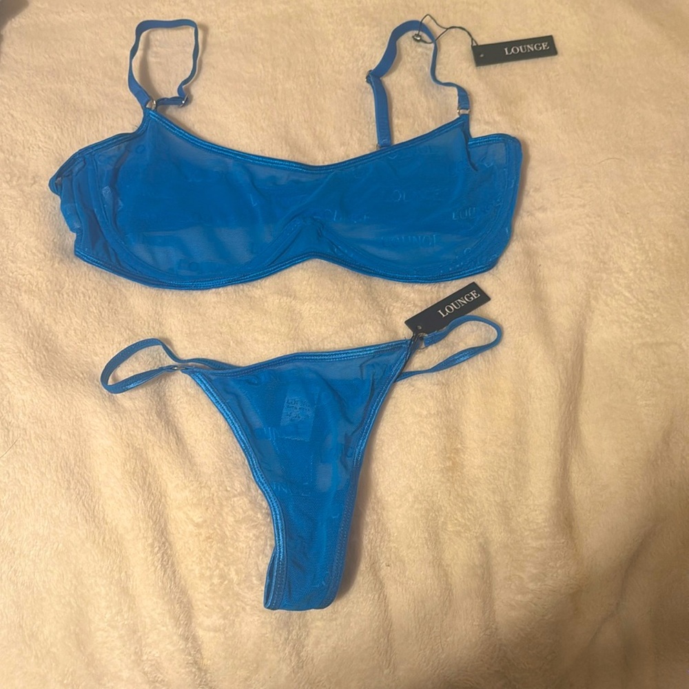 Lounge Bold Mesh Blue Bra and Panty Set